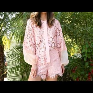 Alexis Sue pink lace long sleeve blouse top M